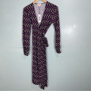 L’agence Long Sleeve Wrap Dress‎ Blue Purple Buckle Sz XS